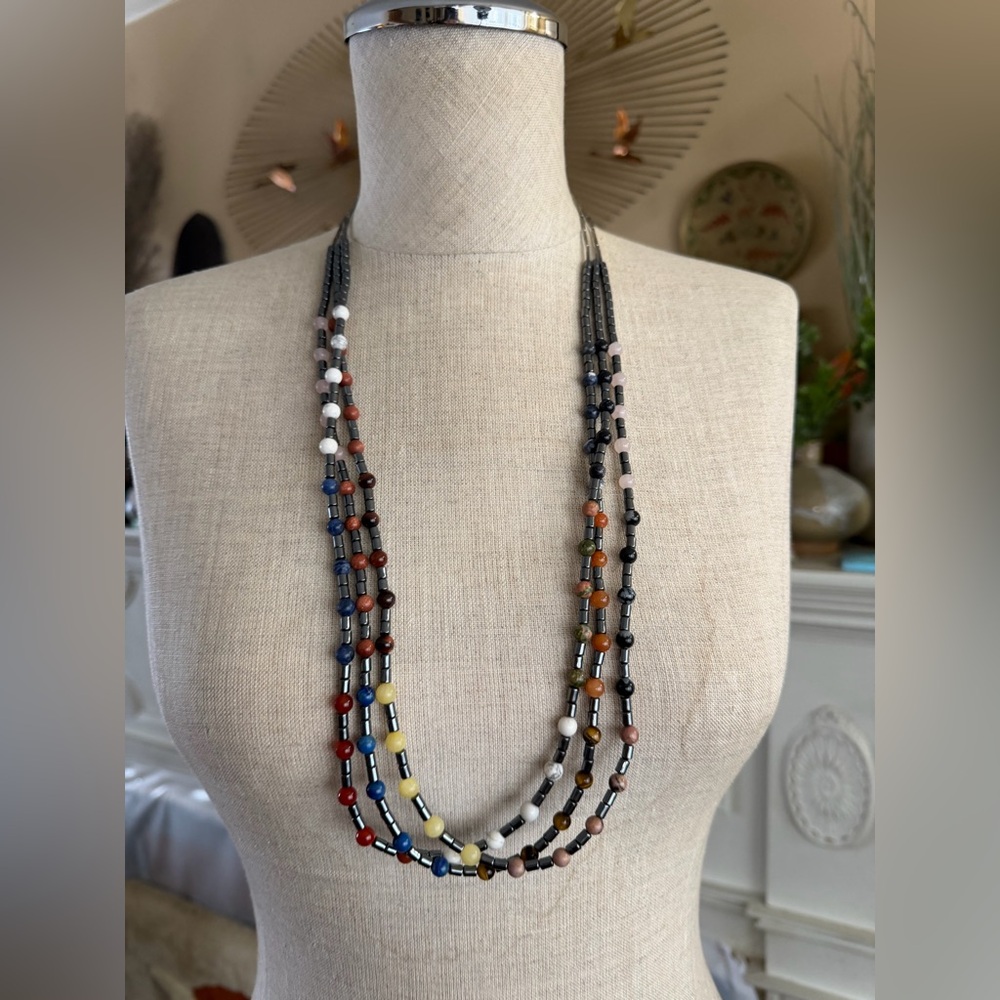 Vintage Multi-Stone Beaded Statement Necklace - image 1